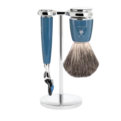 Ensemble de rasage Gillette Fusion MÜHLE RYTMO 3 pièces blaireau résine pétrole pur poil noir